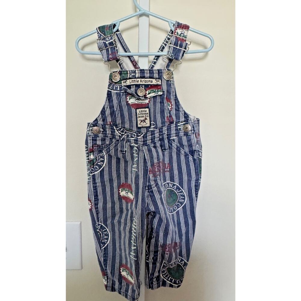 Vintage Overalls Bibs Baby 12 Months Striped Denim Jean 90s Y2K Arizona Jean Co